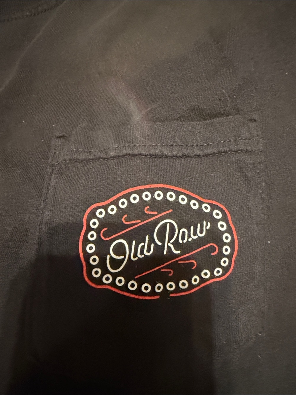 Comfort Colors Men’s Black Pocket T-Shirt with Red and White Old Row Logo